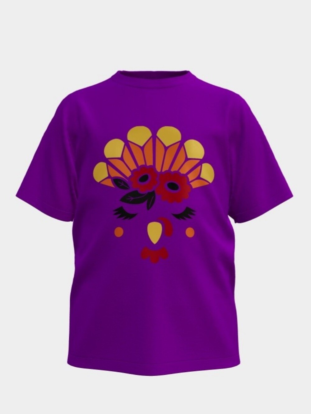 Kids Purple Short Sleeve Tee with Floral Turkey Graphic